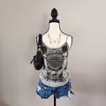 Y2K Harley-Davidson Bedazzled Graphic Lace-Up Tank Top