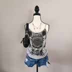 Y2K Harley-Davidson Bedazzled Graphic Lace-Up Tank Top