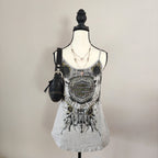 Y2K Harley-Davidson Bedazzled Graphic Lace-Up Tank Top