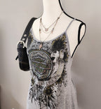 Y2K Harley-Davidson Bedazzled Graphic Lace-Up Tank Top