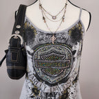 Y2K Harley-Davidson Bedazzled Graphic Lace-Up Tank Top