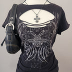 Y2K Harley-Davidson Black Graphic Cut-Out Top