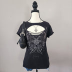 Y2K Harley-Davidson Black Graphic Cut-Out Top