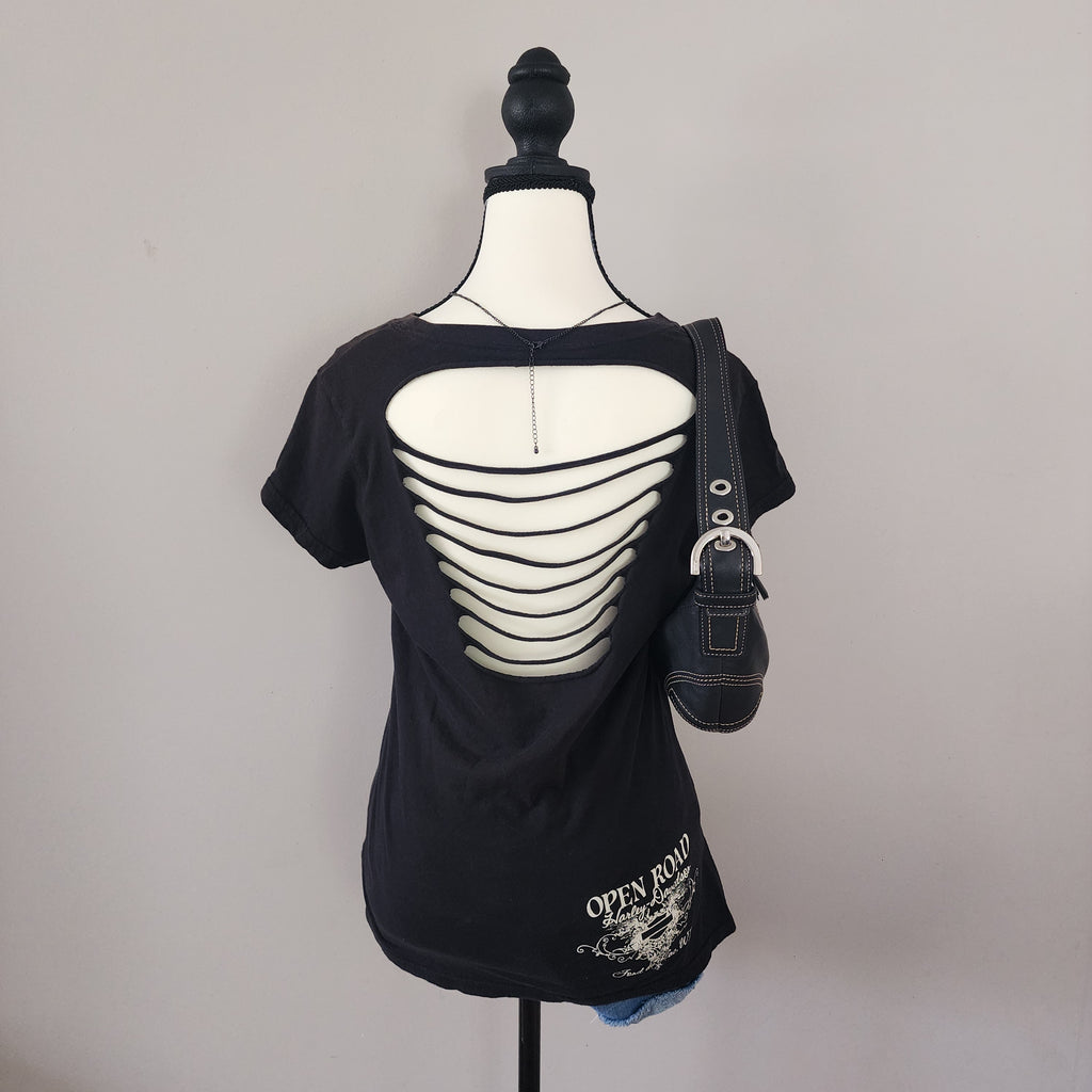 Y2K Harley-Davidson Black Graphic Cut-Out Top