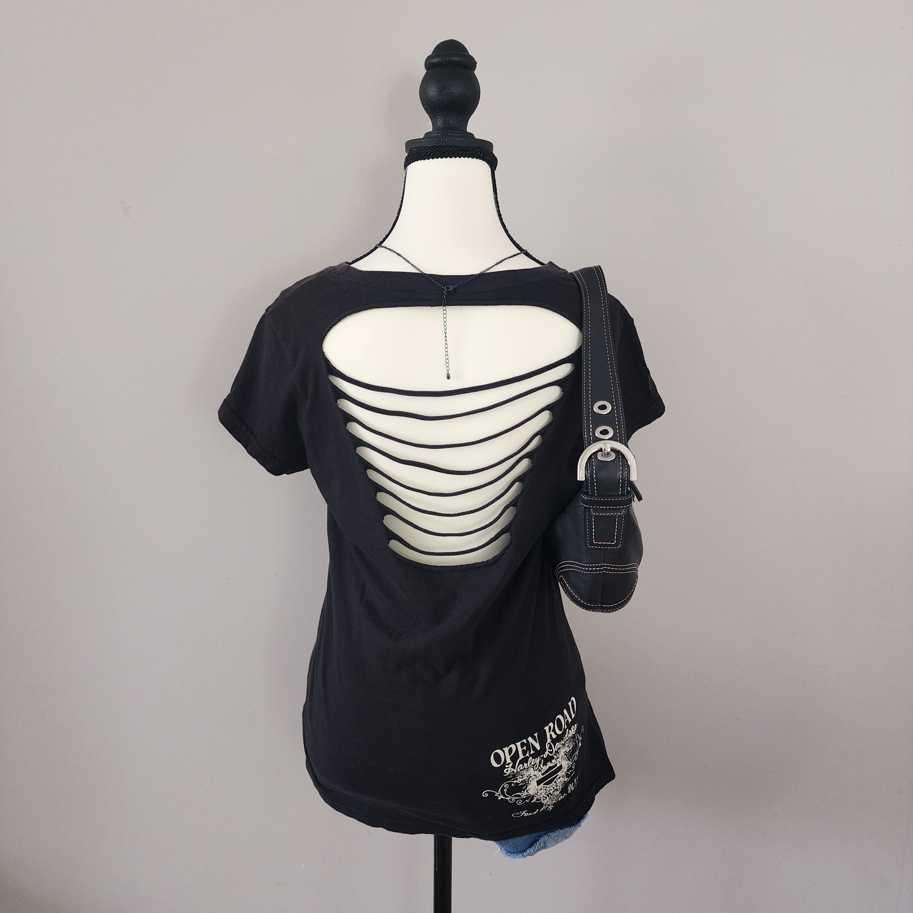Y2K Harley-Davidson Black Graphic Cut-Out Top