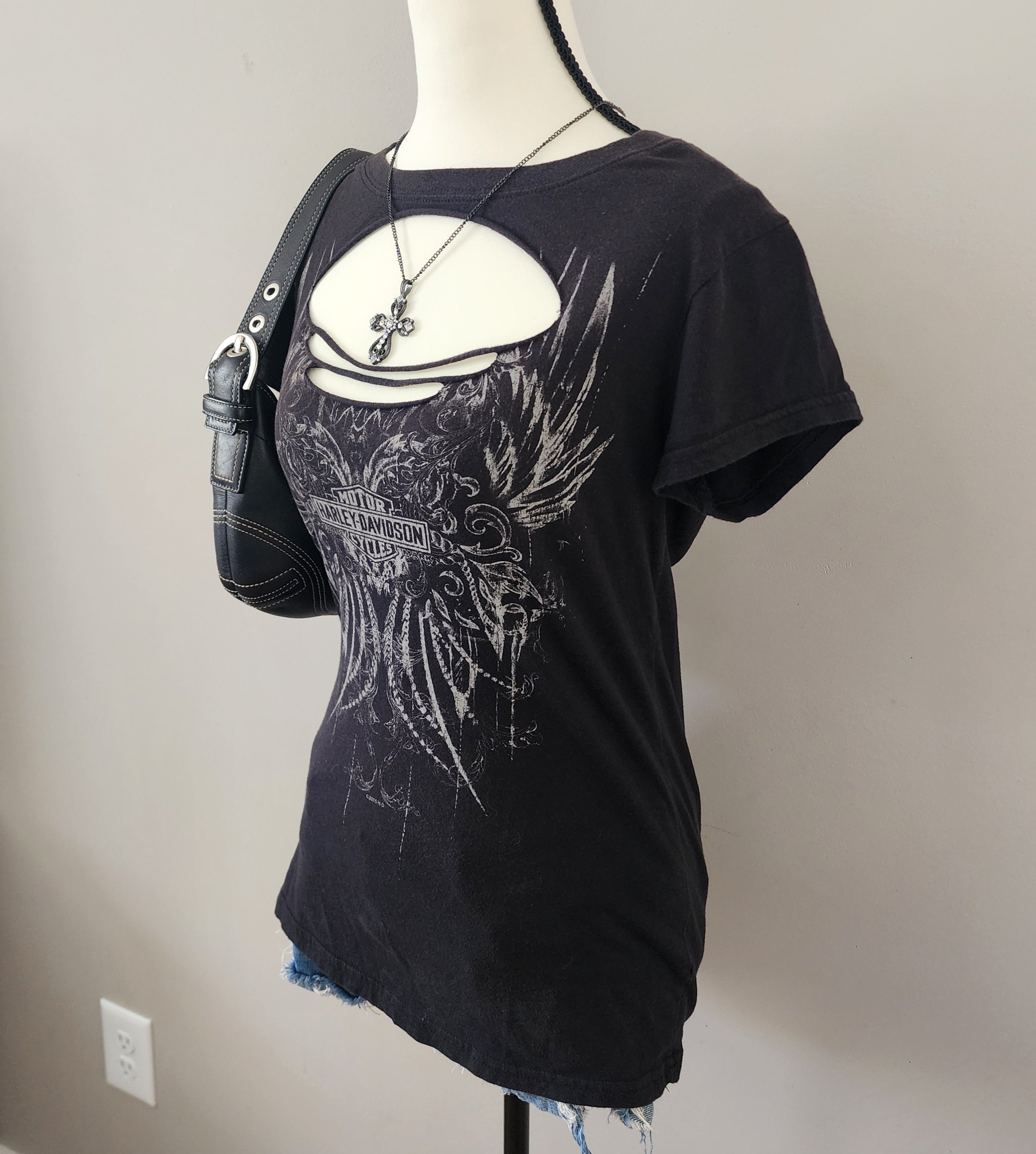 Y2K Harley-Davidson Black Graphic Cut-Out Top