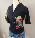 Y2K Grunge Skull Graphic Distressed Zip-Up Hoodie