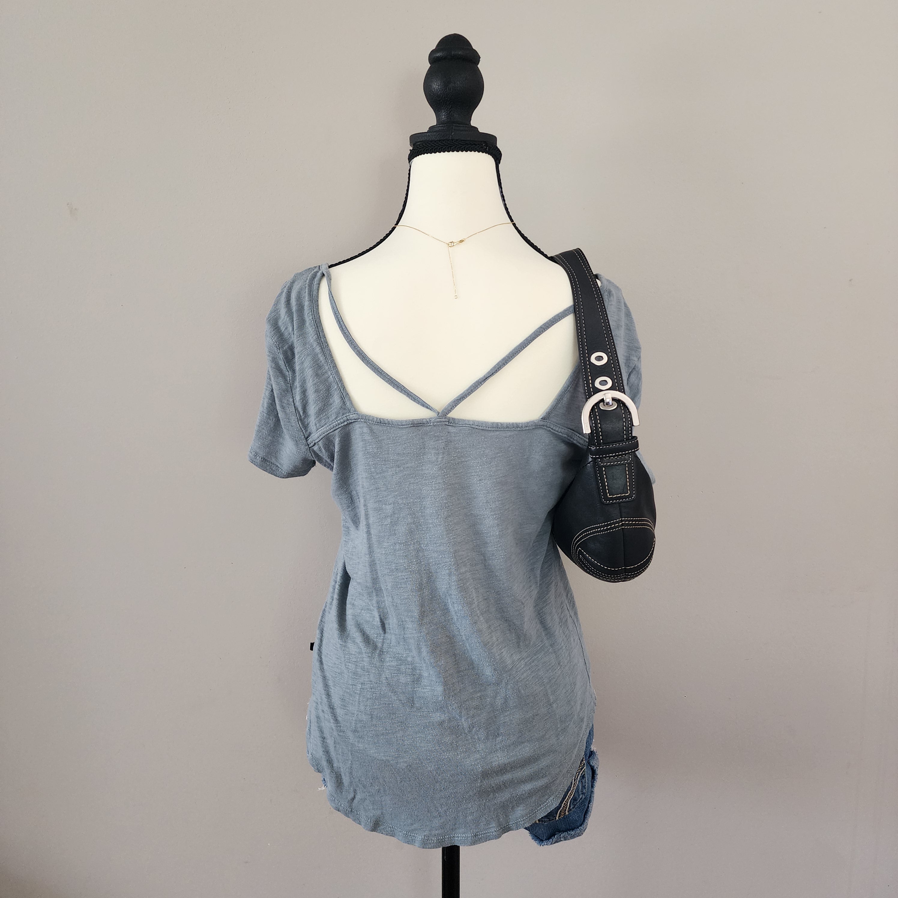 Rock & Republic Grey Bedazzled Cut-Out V-neck Top