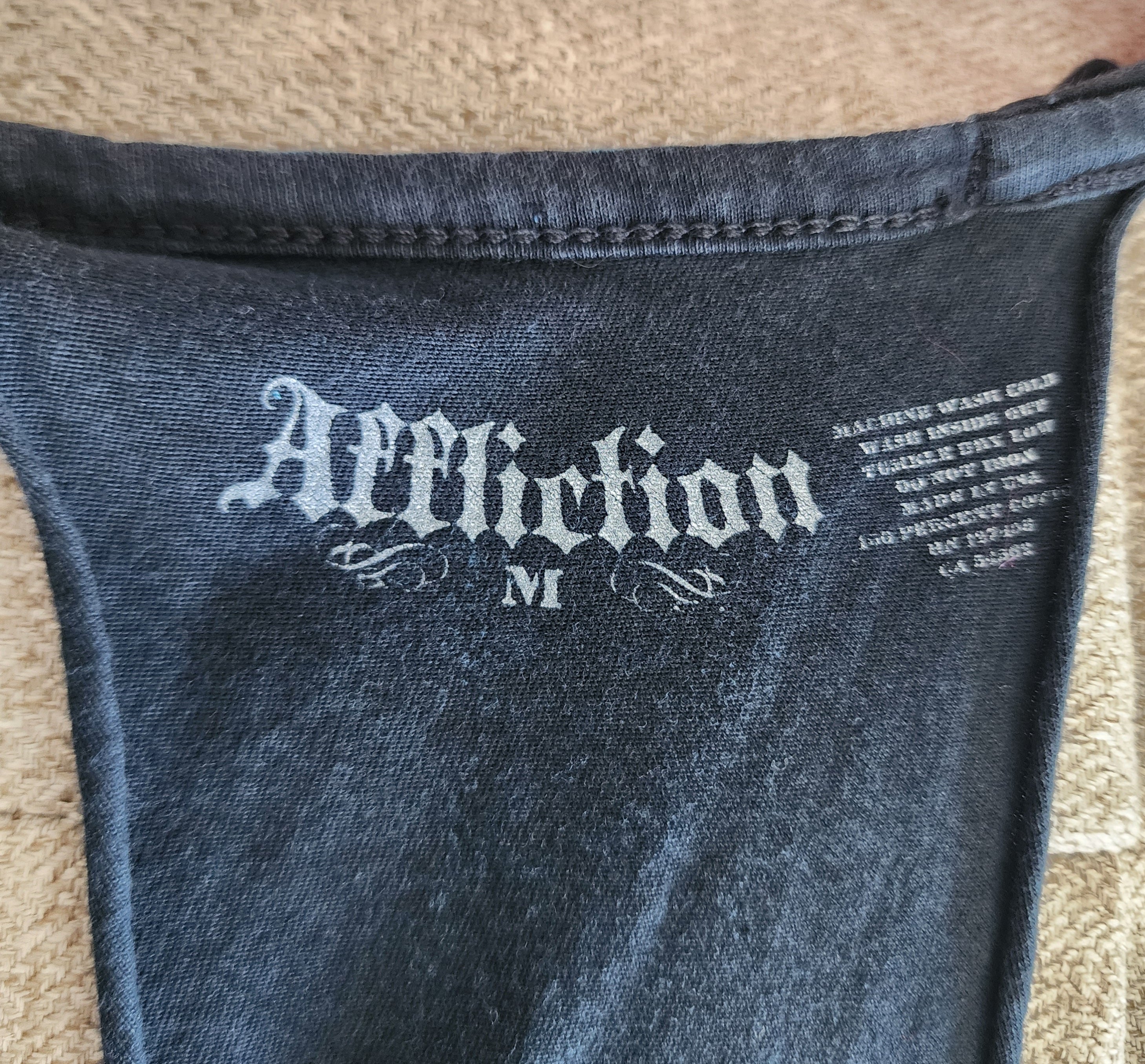 Affliction Cyber Punk Blue and Black Cut-Out Top