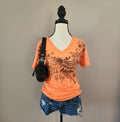 Harley-Davidson Las Vegas Neon Orange Bedazzled Graphic Print Top