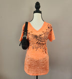 Harley-Davidson Las Vegas Neon Orange Bedazzled Graphic Print Top