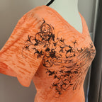 Harley-Davidson Las Vegas Neon Orange Bedazzled Graphic Print Top
