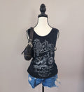 Y2K Affliction Black Bedazzled Cut-Out Tank Top