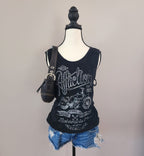 Y2K Affliction Black Bedazzled Cut-Out Tank Top