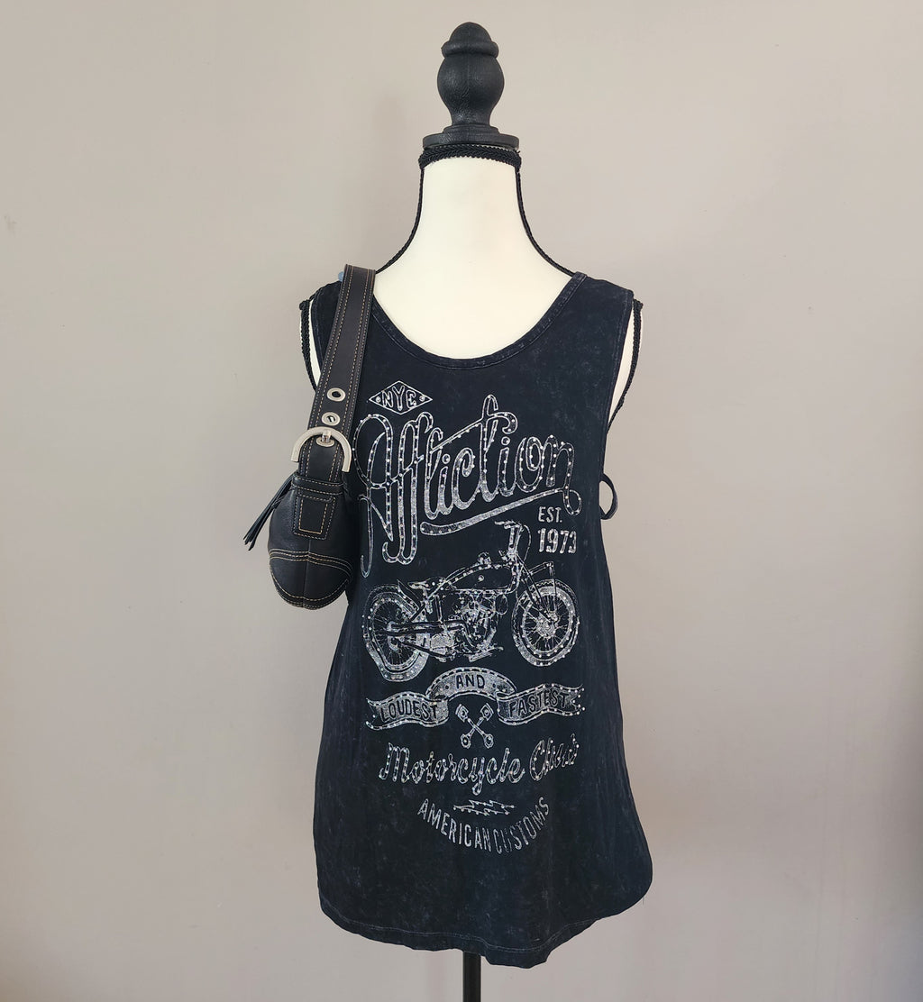 Y2K Affliction Black Bedazzled Cut-Out Tank Top