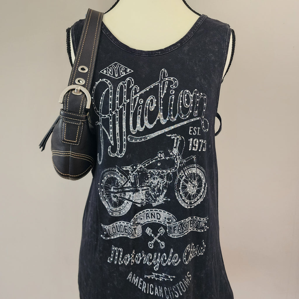 Y2K Affliction Black Bedazzled Cut-Out Tank Top