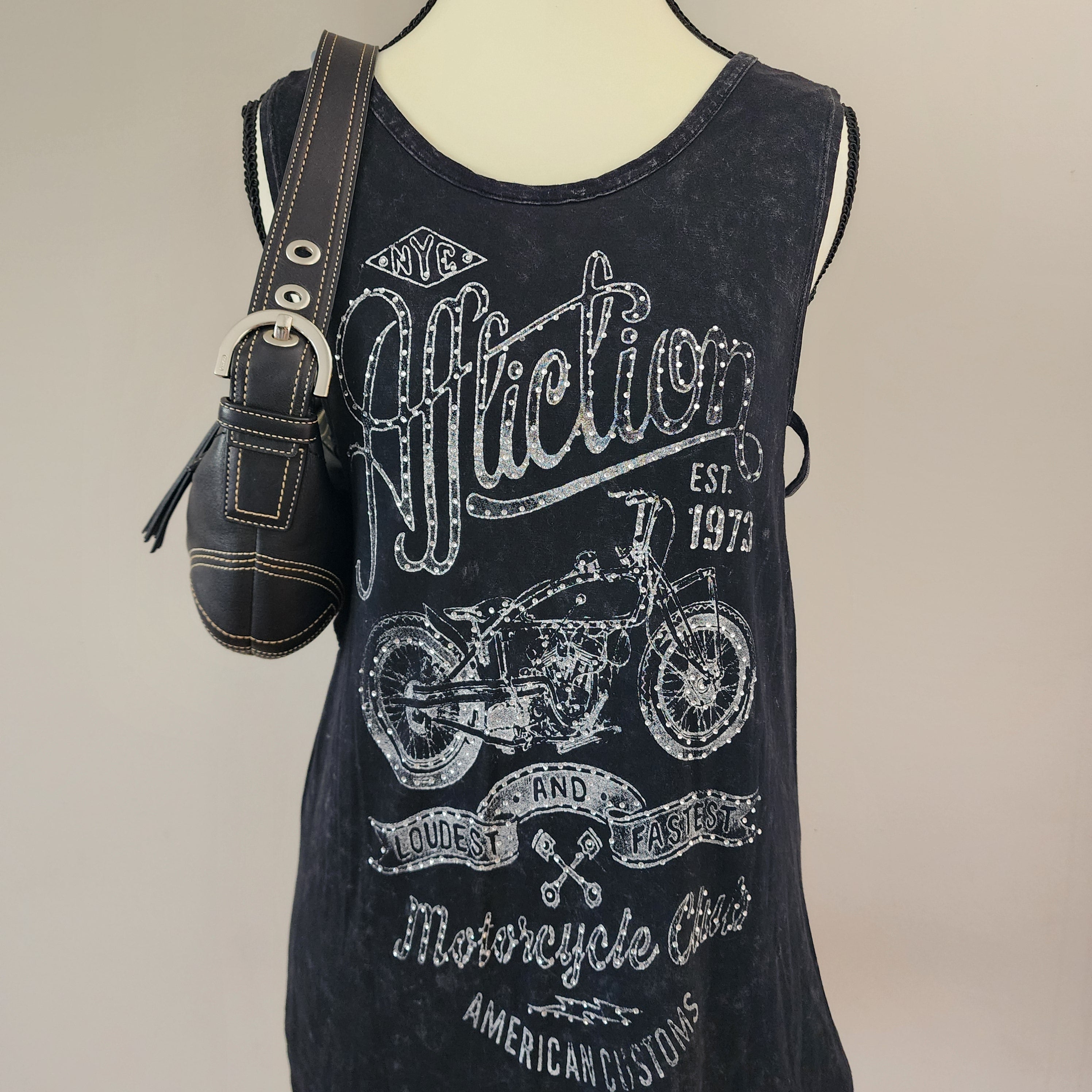 Y2K Affliction Black Bedazzled Cut-Out Tank Top