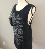 Y2K Affliction Black Bedazzled Cut-Out Tank Top