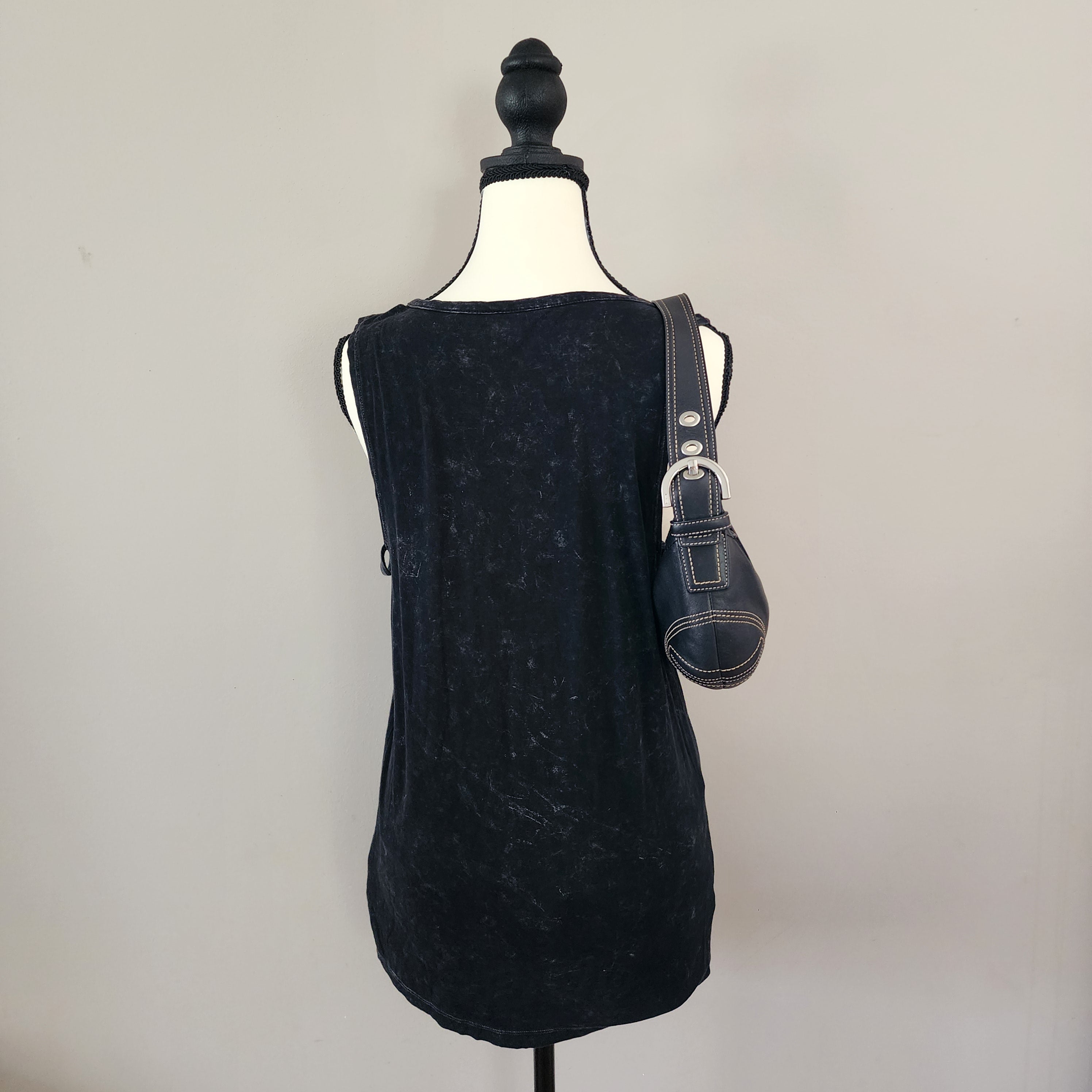 Y2K Affliction Black Bedazzled Cut-Out Tank Top