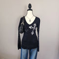 Maurices Black and Silver Cathedral Graphic Print Bedazzled Long Sleeved Top