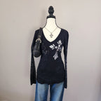 Maurices Black and Silver Cathedral Graphic Print Bedazzled Long Sleeved Top