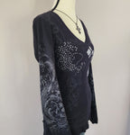 Maurices Black and Silver Cathedral Graphic Print Bedazzled Long Sleeved Top