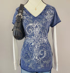 Maurices Blue and White Bedazzled Graphic Print Top