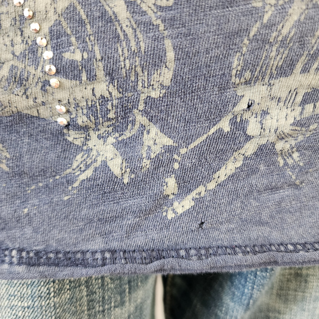 Maurices Blue and White Bedazzled Graphic Print Top