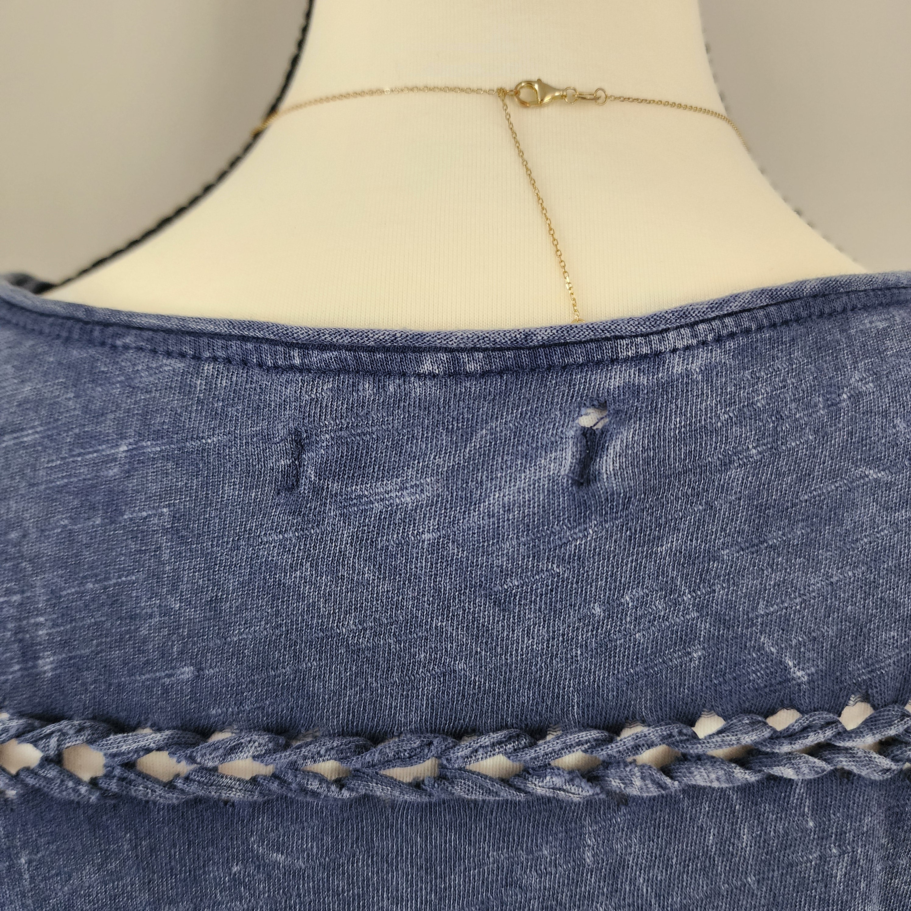 Maurices Blue and White Bedazzled Graphic Print Top