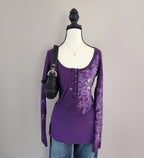 Vanity Purple and Silver Glitter Cathedral Henley Top