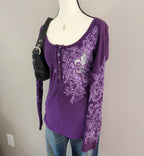 Vanity Purple and Silver Glitter Cathedral Henley Top