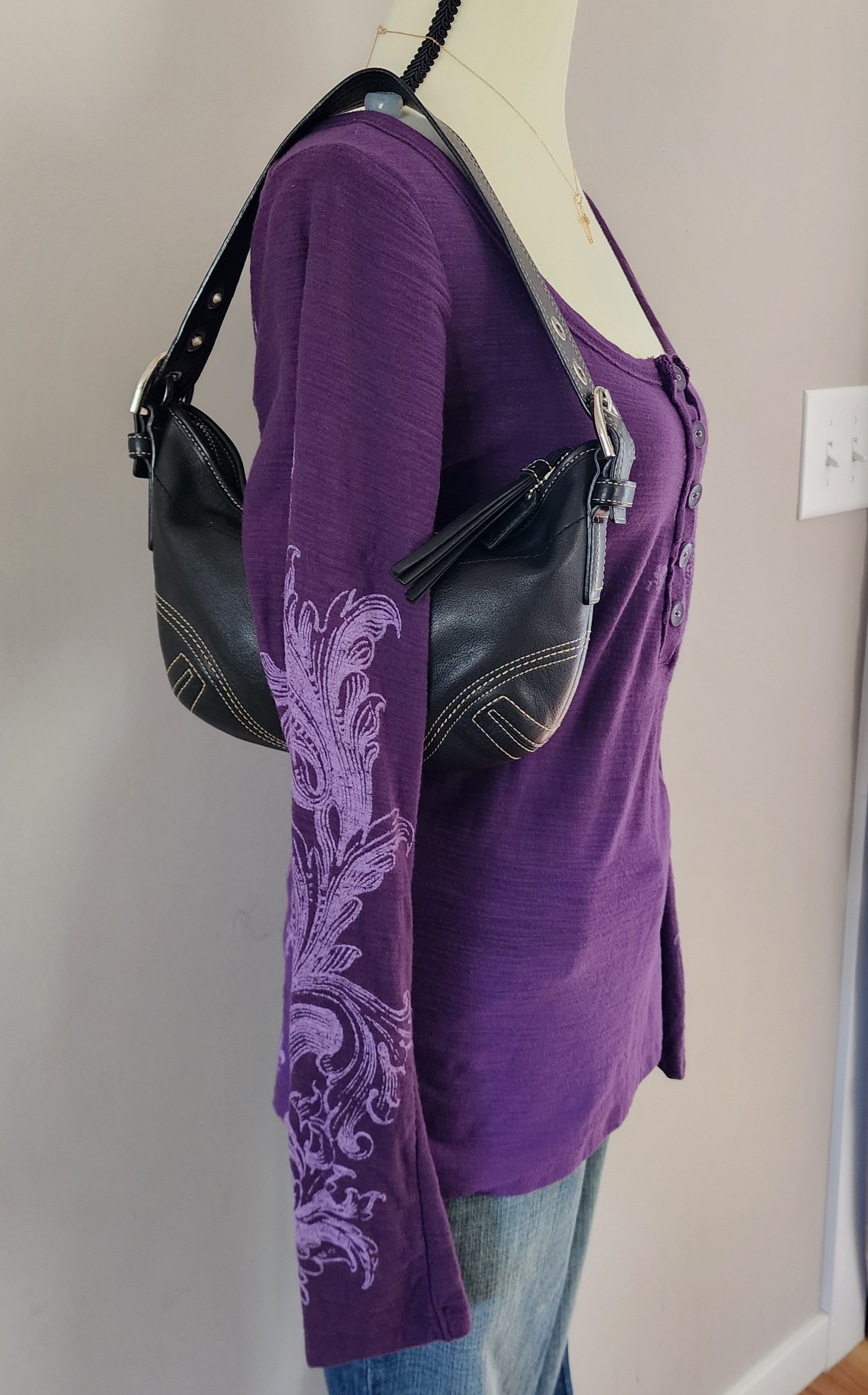 Vanity Purple and Silver Glitter Cathedral Henley Top