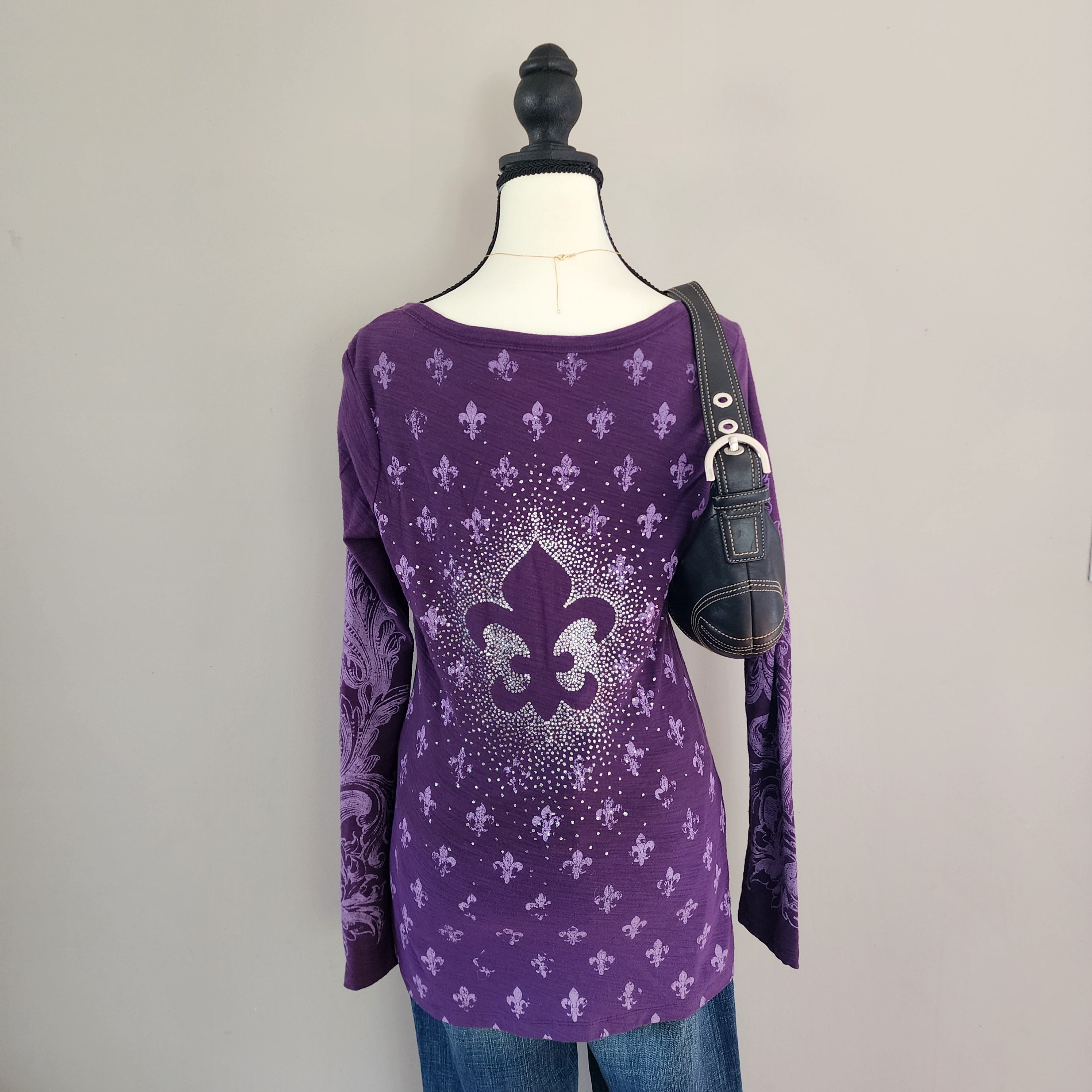 Vanity Purple and Silver Glitter Cathedral Henley Top