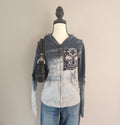 Y2K Affliction Grunge Graphic Skull Cathedral Print Studded Zip-Up Hoodie