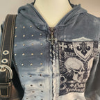 Y2K Affliction Grunge Graphic Skull Cathedral Print Studded Zip-Up Hoodie