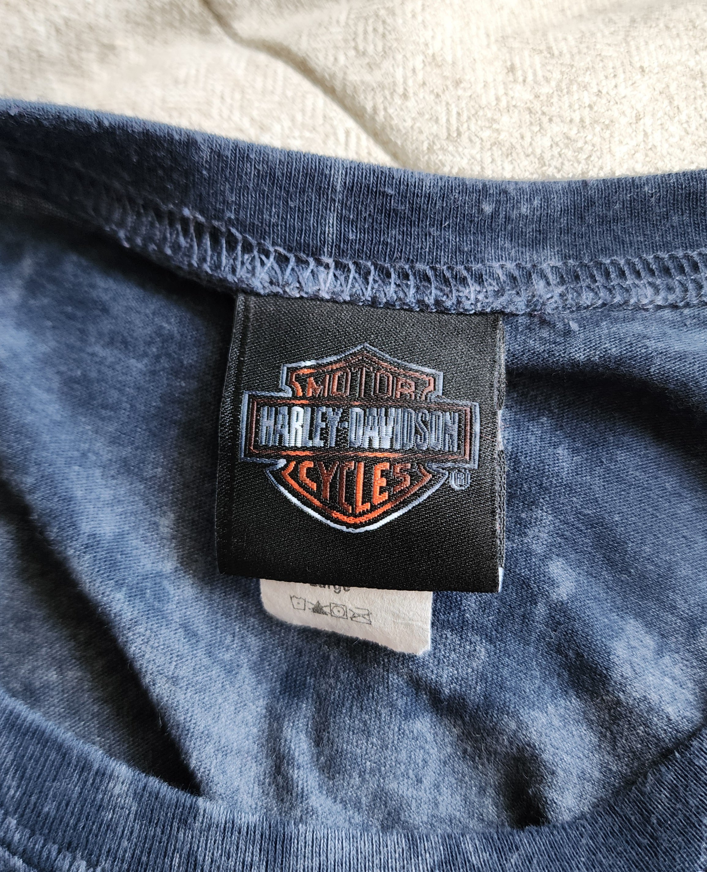 Y2K Harley-Davidson Navy Blue Graphic Print Top