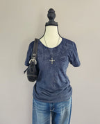 Y2K Harley-Davidson Navy Blue Graphic Print Top