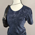 Y2K Harley-Davidson Navy Blue Graphic Print Top