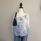 Y2K Cathedral White Multicolored Bedazzled Long Sleeved Top
