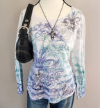 Y2K Cathedral White Multicolored Bedazzled Long Sleeved Top
