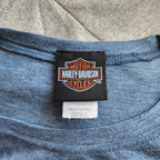 Y2K Harley-Davidson Blue and Silver Graphic Print Top