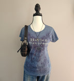 Y2K Harley-Davidson Blue and Silver Graphic Print Top