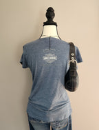 Y2K Harley-Davidson Blue and Silver Graphic Print Top
