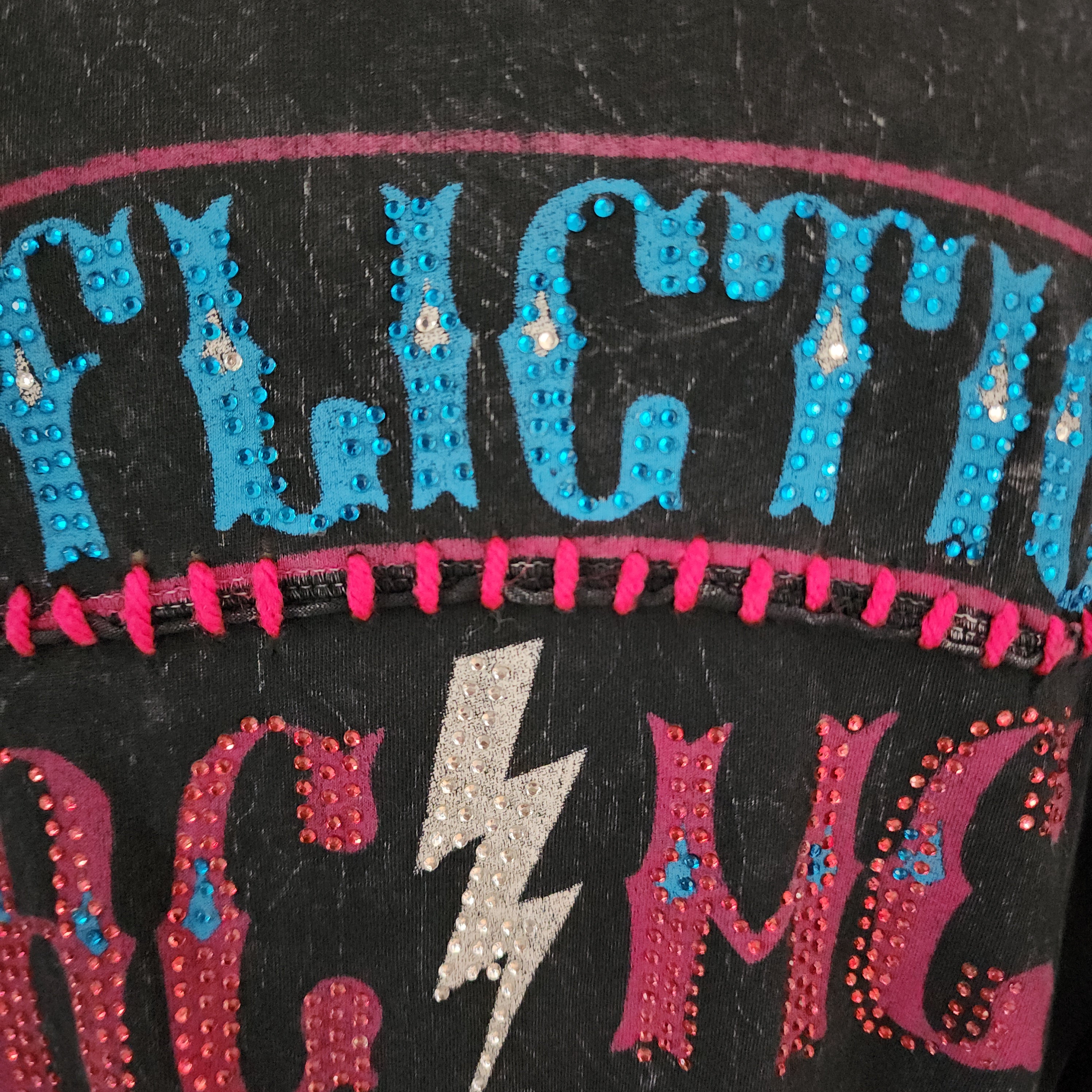 Affliction AC/MC Bedazzled Skull Pattern Graphic Print Top
