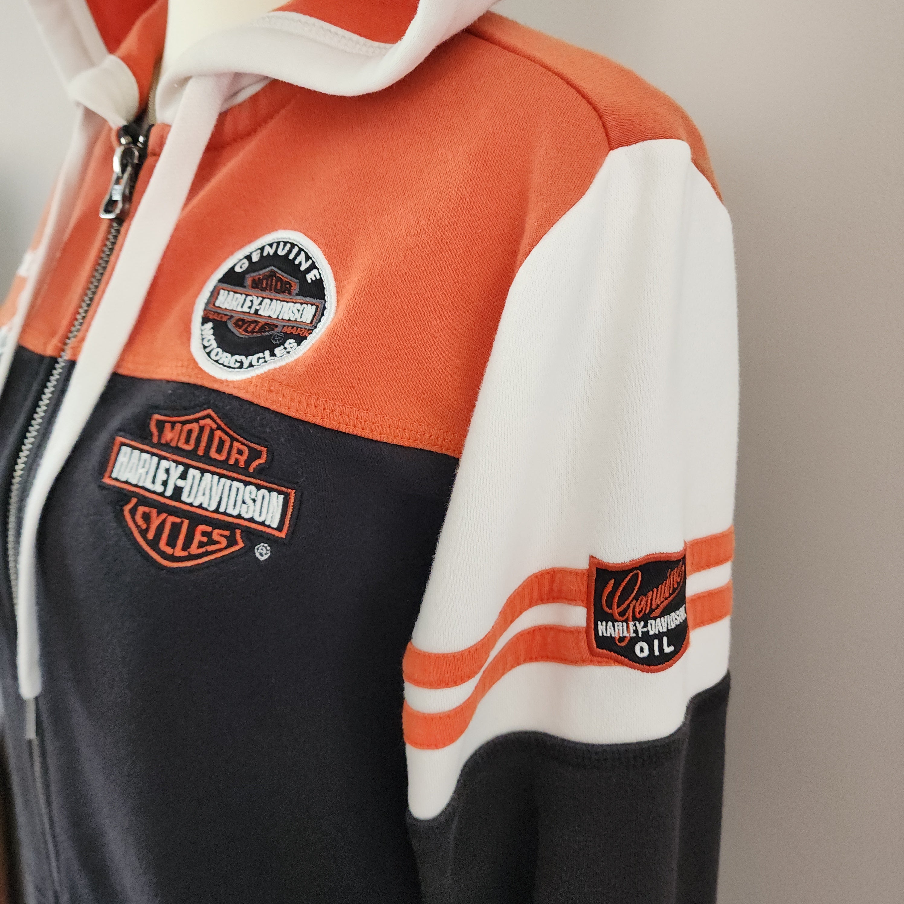 Vintage Harley-Davidson Orange Color Block Zip-Up Hoodie