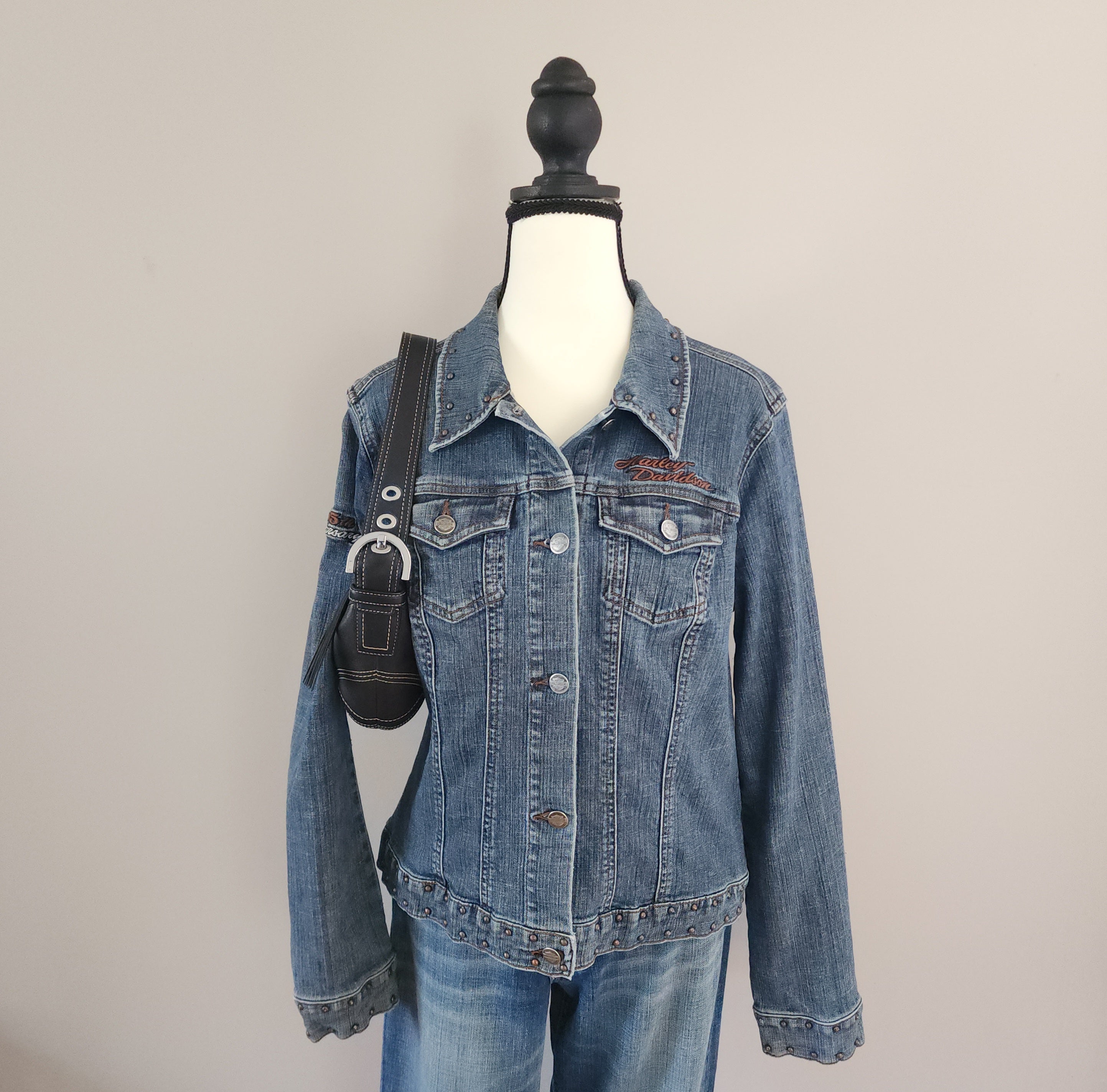 Vintage 105th Anniversary Harley-Davidson Studded Button-Up Denim Jacket
