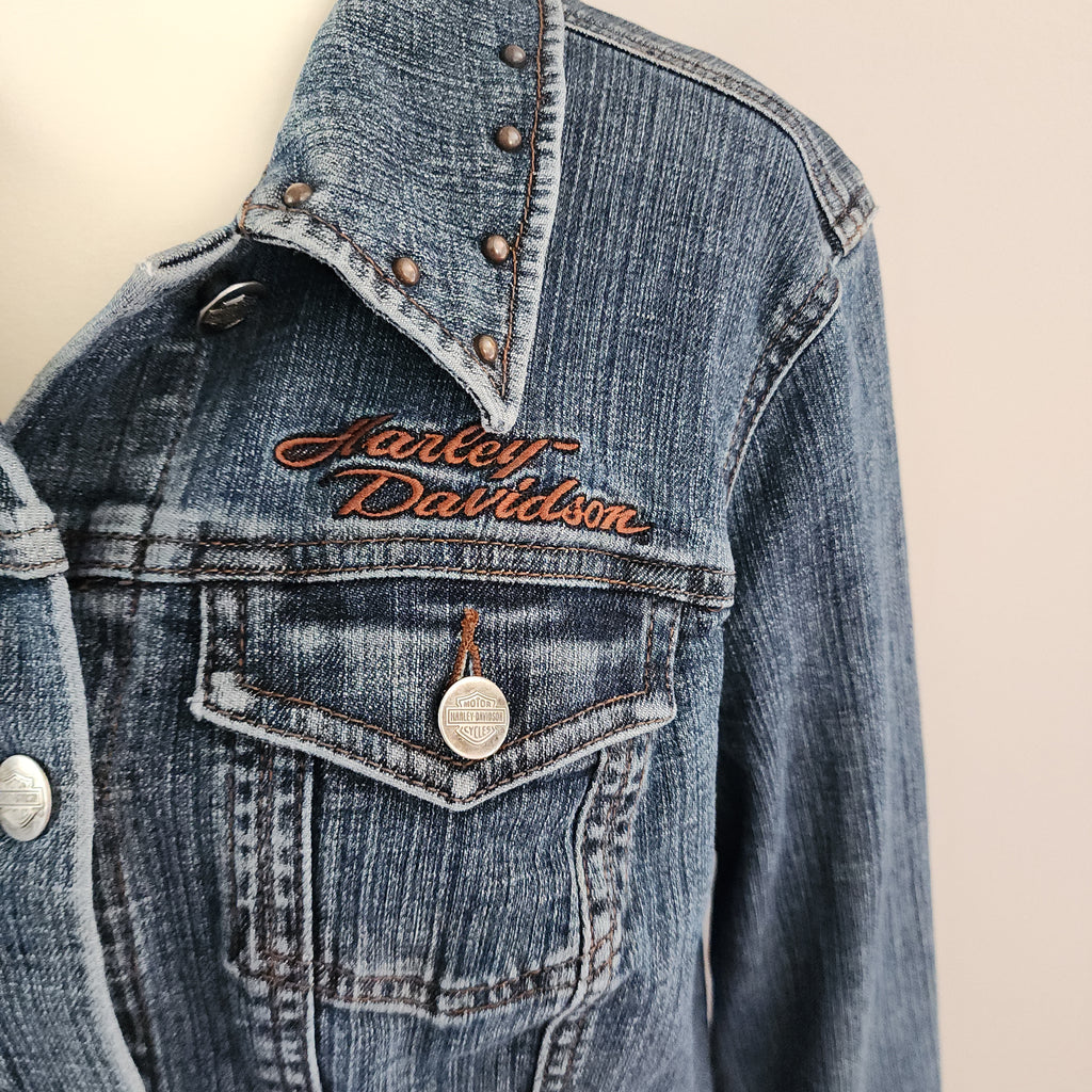 Vintage 105th Anniversary Harley-Davidson Studded Button-Up Denim Jacket