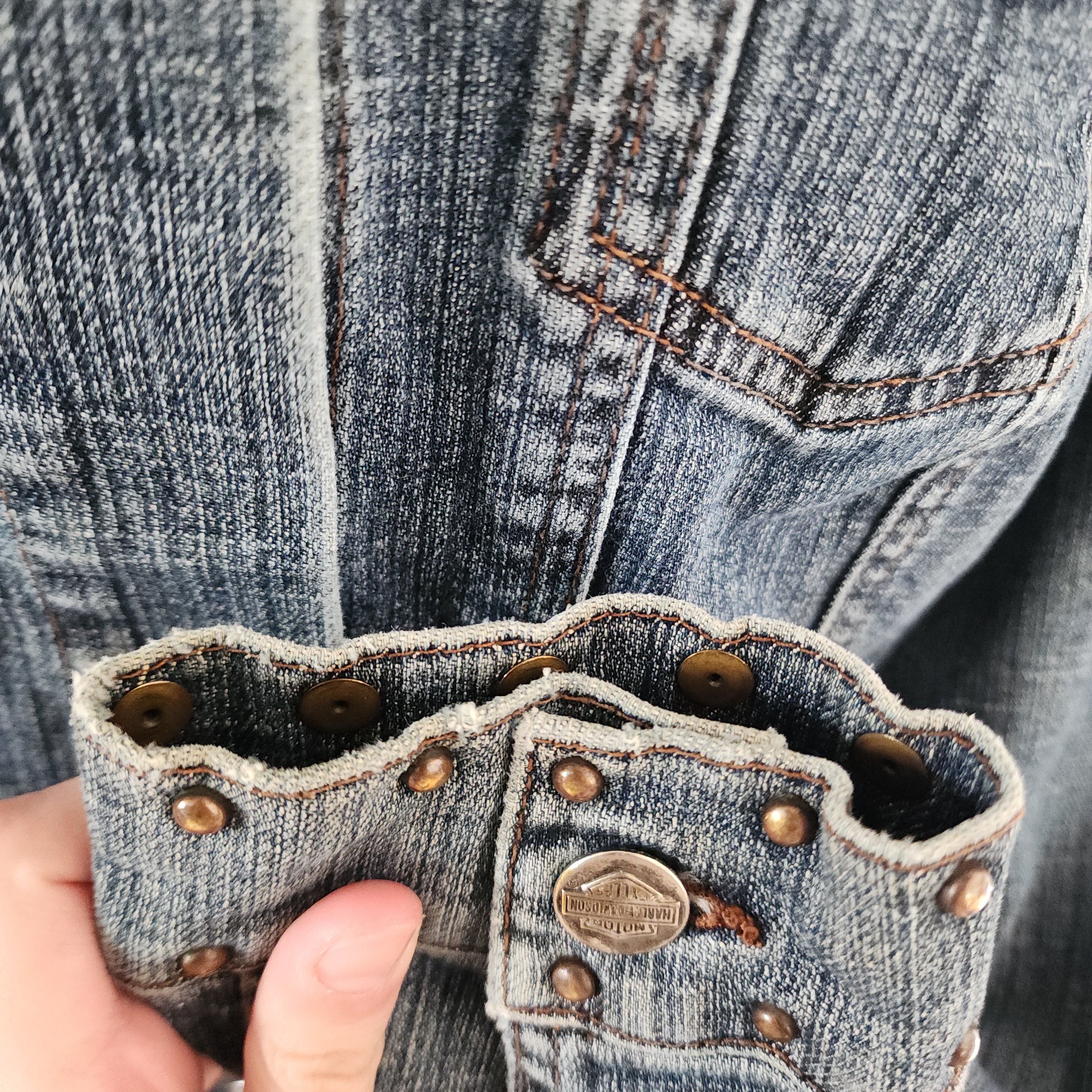 Vintage 105th Anniversary Harley-Davidson Studded Button-Up Denim Jacket