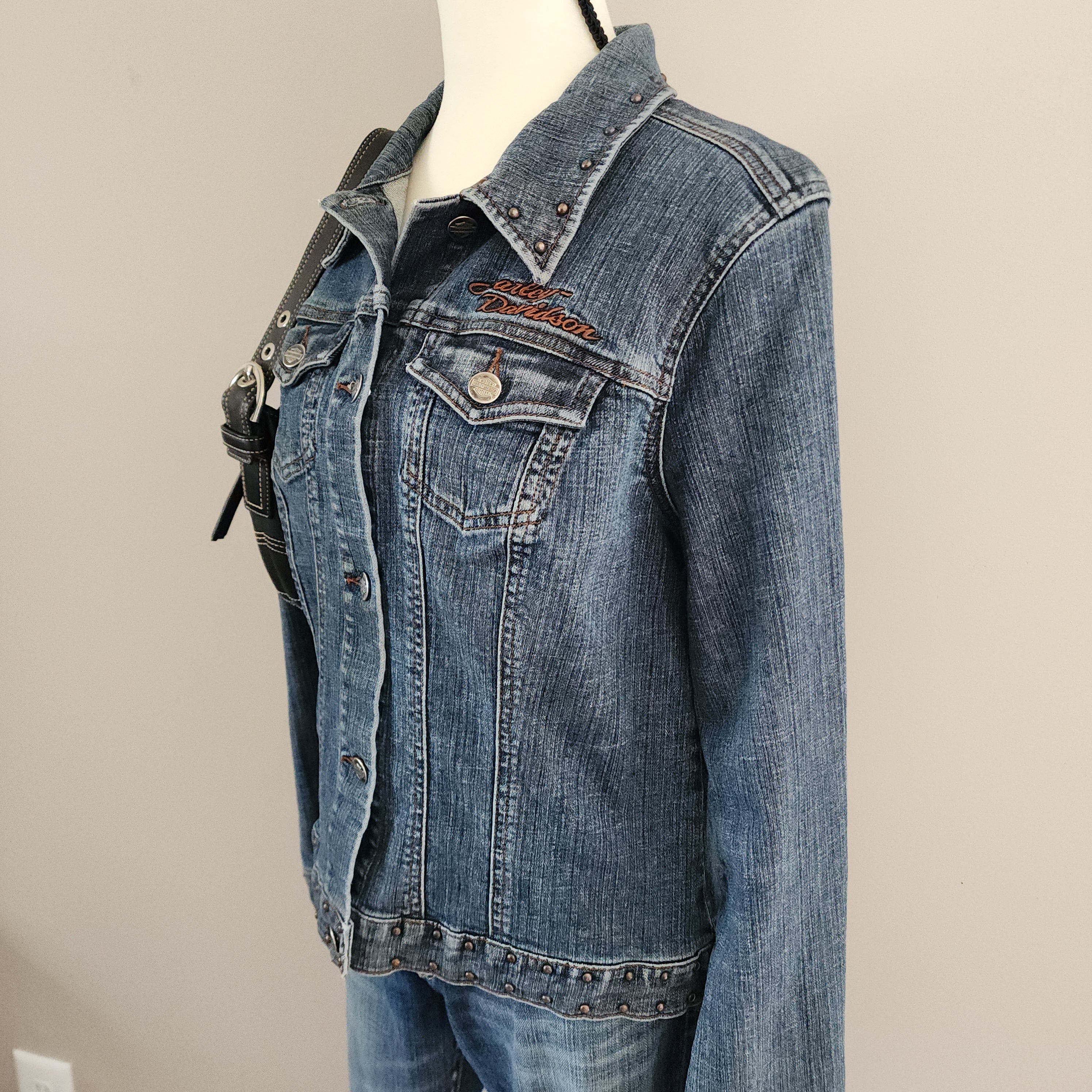Vintage 105th Anniversary Harley-Davidson Studded Button-Up Denim Jacket