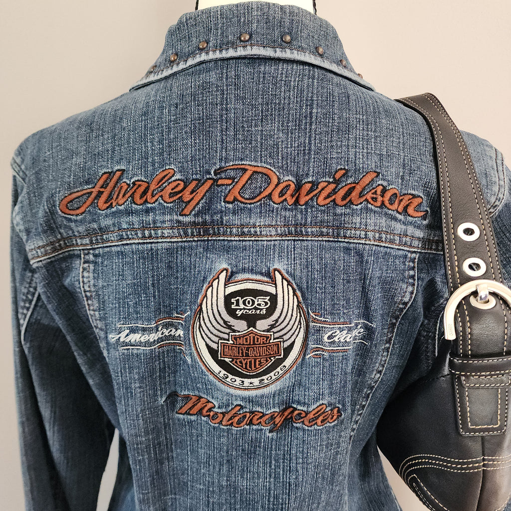 Vintage 105th Anniversary Harley-Davidson Studded Button-Up Denim Jacket